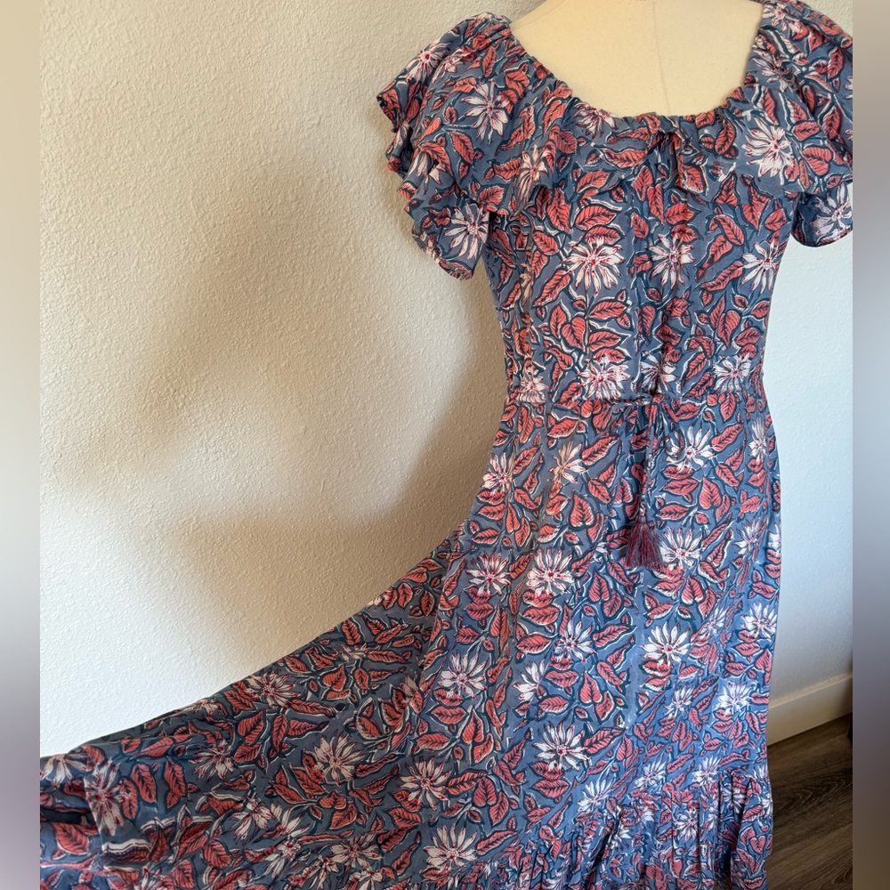 Mille Resortwear Palma Bohemian Ruffle Dress Blue/Pink Floral size XXS - Picture 7 of 13